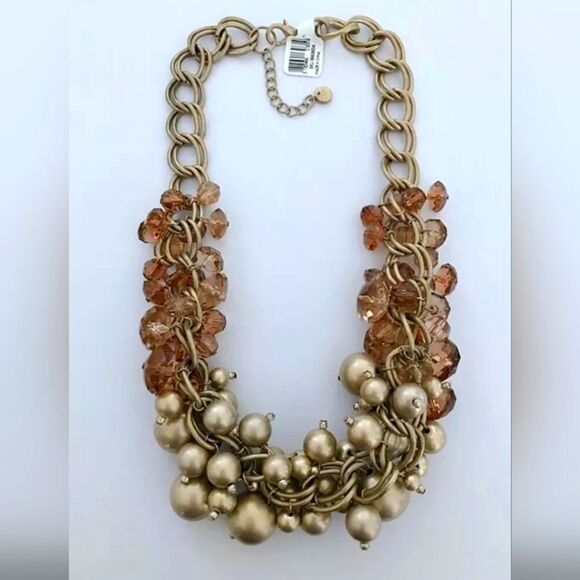 ANN TAYLOR LOFT GOLD TONE BROWN RESIN 20"-22" NECKLACE NWT - Picture 1 of 4